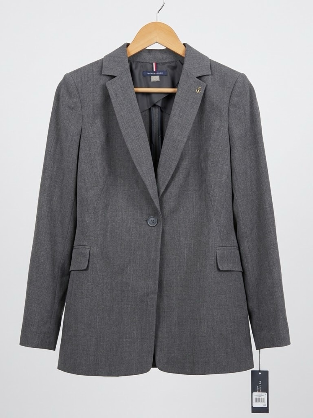 NWT Tommy Hilfiger Gray Patterned Single Button Blazer Suit Jacket Anchor Pin Si